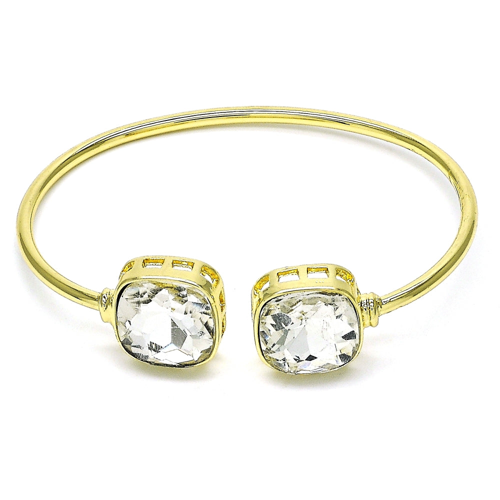 Oro Laminado Individual Bangle, Gold Filled Style with White Crystal, Polished, Golden Finish