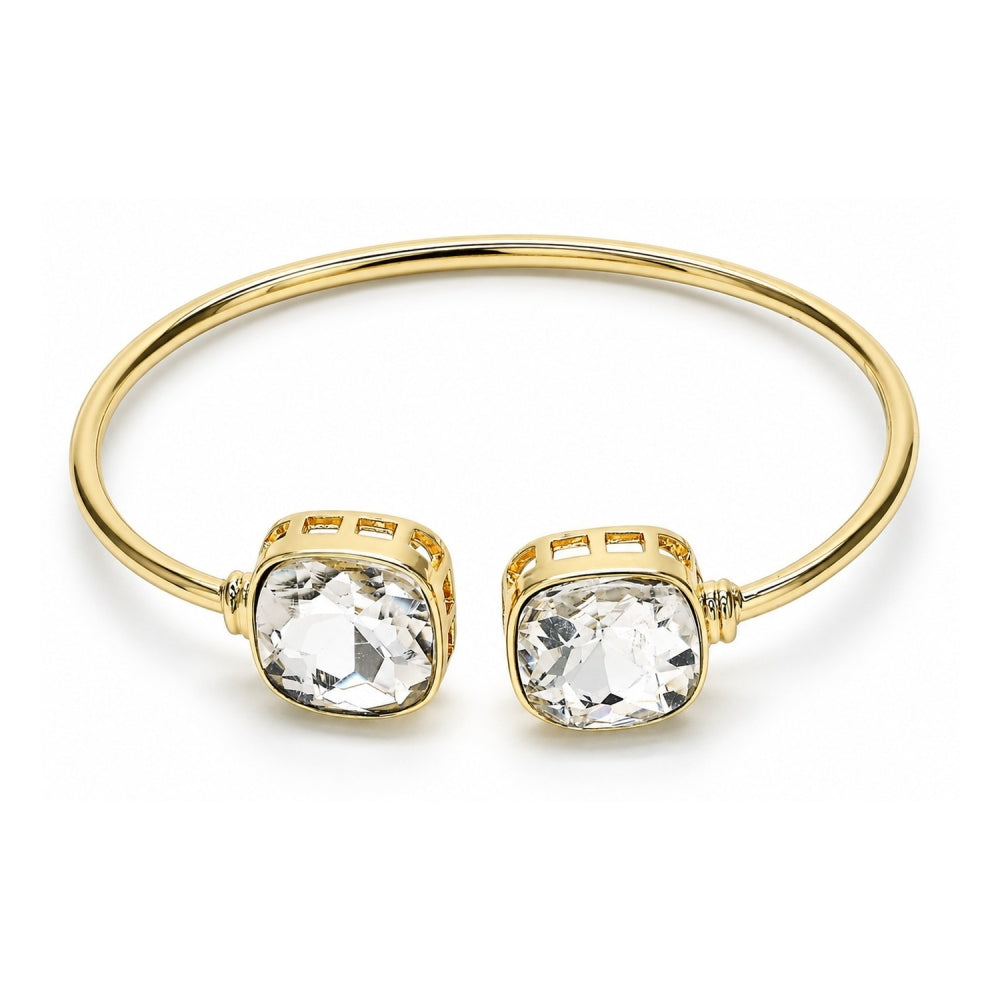 Oro Laminado Individual Bangle, Gold Filled Style with White Crystal, Polished, Golden Finish