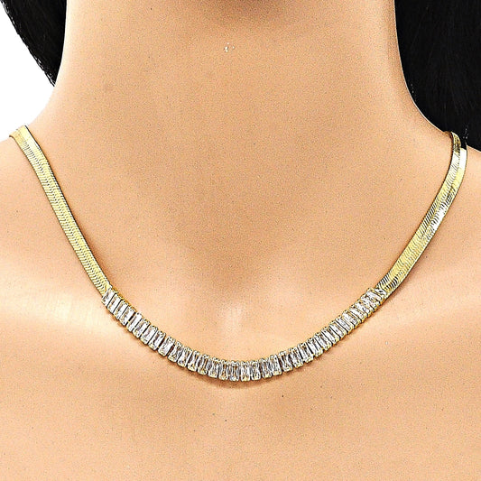 Oro Laminado Fancy Necklace, Gold Filled Style Baguette Design, with White Cubic Zirconia, Polished, Golden Finish