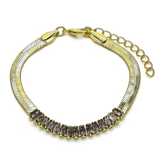Oro Laminado Fancy Bracelet, Gold Filled Style Baguette Design, with Amethyst Cubic Zirconia, Polished, Golden Finish