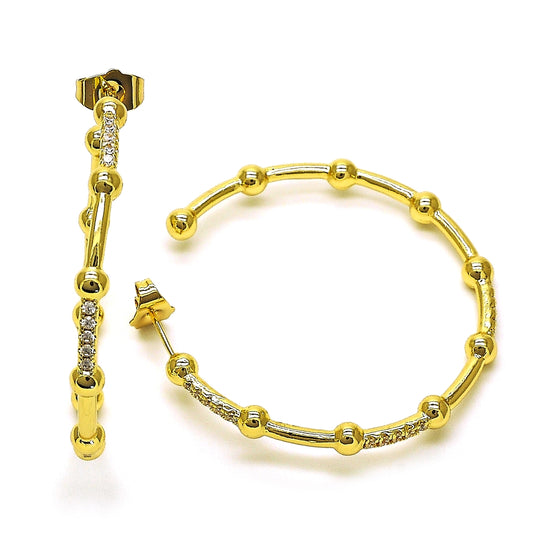 Oro Laminado Stud Earring, Gold Filled Style with White Micro Pave, Polished, Golden Finish