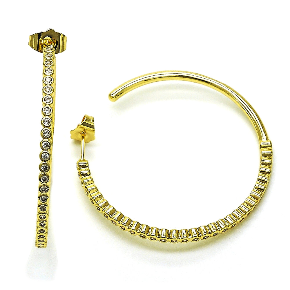 Oro Laminado Stud Earring, Gold Filled Style with White Cubic Zirconia, Polished, Golden Finish