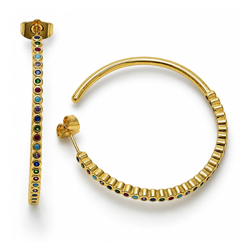 Oro Laminado Stud Earring, Gold Filled Style with Multicolor Cubic Zirconia, Polished, Golden Finish