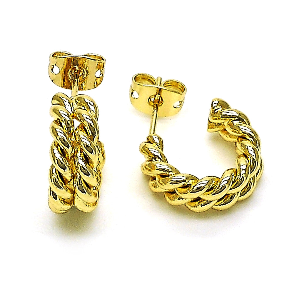 Oro Laminado Stud Earring, Gold Filled Style Twist Design, Polished, Golden Finish