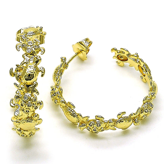Oro Laminado Medium Hoop, Gold Filled Style Turtle Design, with White Micro Pave, Polished, Golden Finish