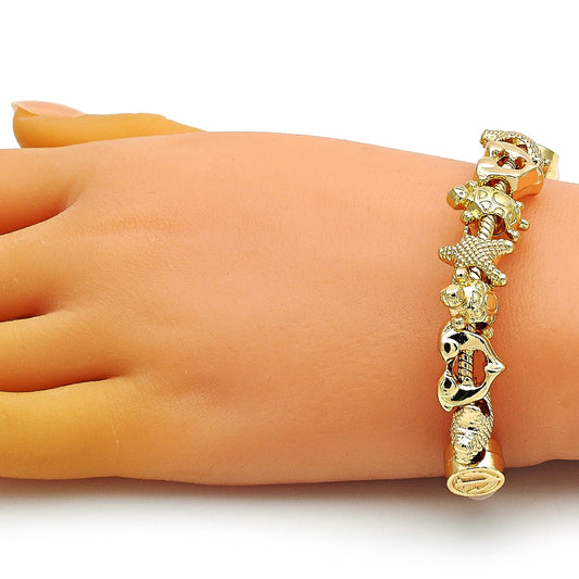 Oro Laminado Fancy Bracelet, Gold Filled Style Star and Turtle Design, Polished, Golden Finish