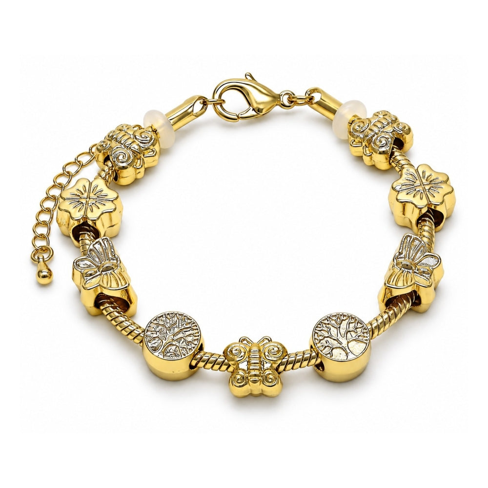 Oro Laminado Fancy Bracelet, Gold Filled Style Butterfly and Tree Design, Polished, Golden Finish