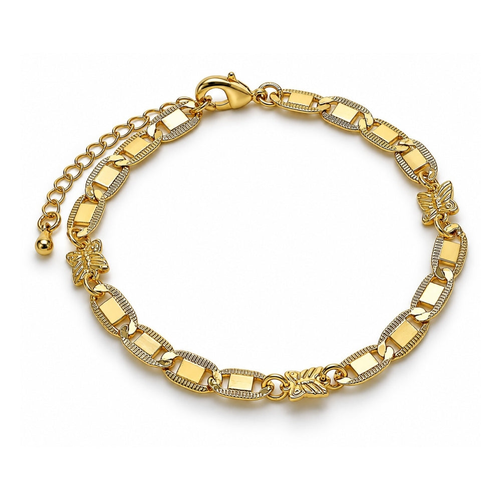 Oro Laminado Fancy Bracelet, Gold Filled Style Butterfly and Mariner Design, Polished, Golden Finish