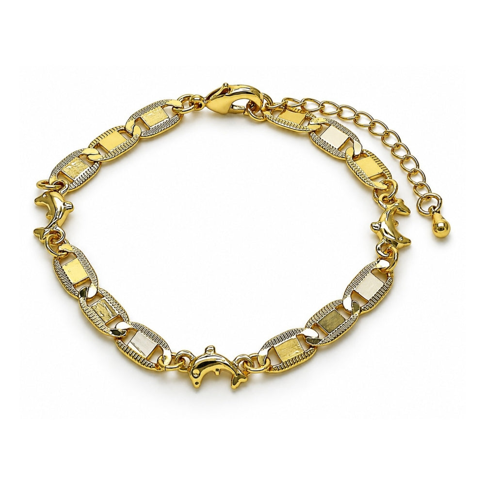 Oro Laminado Fancy Bracelet, Gold Filled Style Dolphin and Mariner Design, Polished, Golden Finish