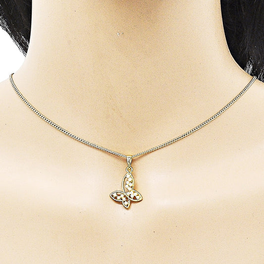 Oro Laminado Earring and Pendant Adult Set, Gold Filled Style Butterfly Design, with Ivory Pearl, Polished, Golden Finish