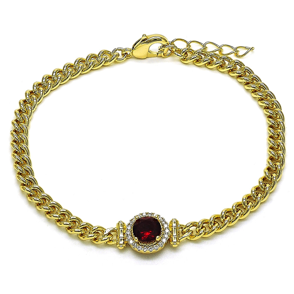 Oro Laminado Fancy Bracelet, Gold Filled Style with Garnet Cubic Zirconia and White Micro Pave, Polished, Golden Finish