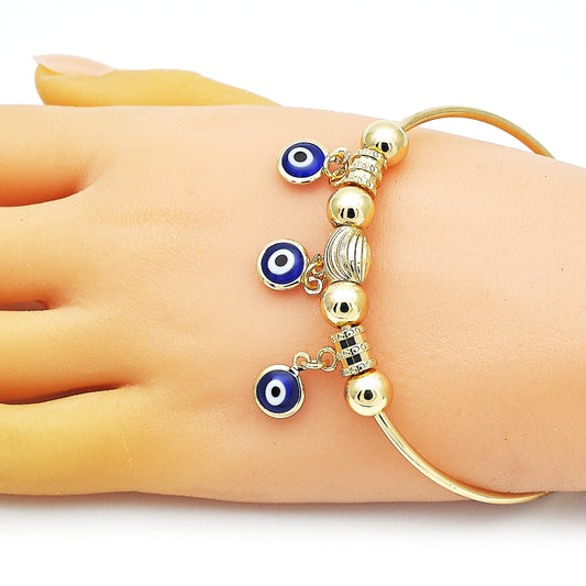 Oro Laminado Individual Bangle, Gold Filled Style with Sapphire Blue Crystal, Polished, Golden Finish