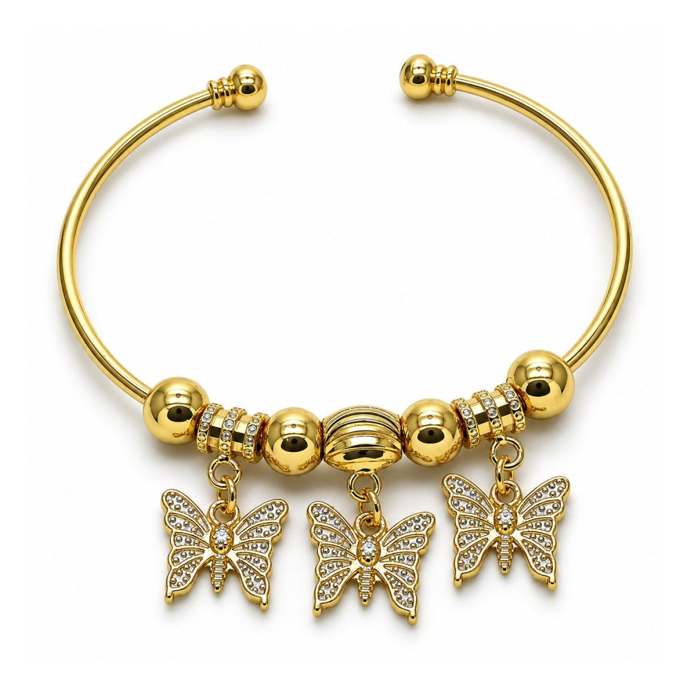 Oro Laminado Individual Bangle, Gold Filled Style Butterfly Design, Polished, Golden Finish