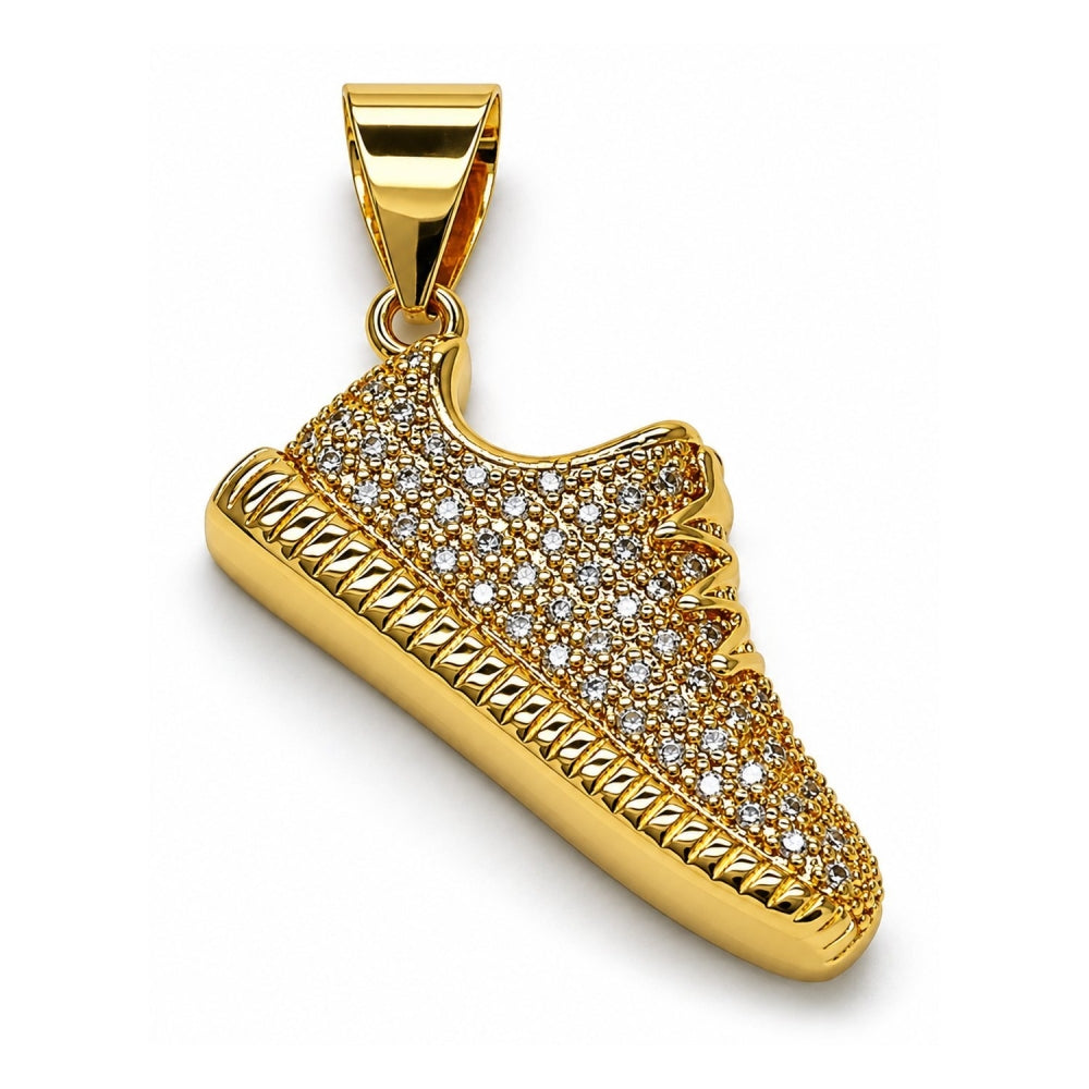 Oro Laminado Fancy Pendant, Gold Filled Style Shoes Design, with White Micro Pave, Polished, Golden Finish