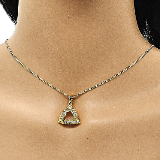Oro Laminado Earring and Pendant Adult Set, Gold Filled Style with White Micro Pave, Polished, Golden Finish