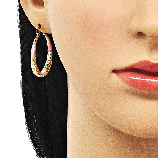 Oro Laminado Medium Hoop, Gold Filled Style Hollow Design, Diamond Cutting Finish, Tricolor
