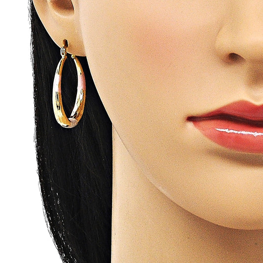Oro Laminado Medium Hoop, Gold Filled Style Hollow Design, Diamond Cutting Finish, Tricolor