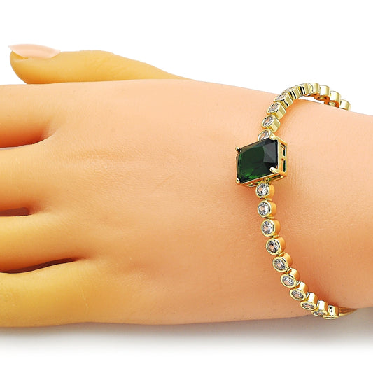 Oro Laminado Individual Bangle, Gold Filled Style with Green and White Cubic Zirconia, Polished, Golden Finish