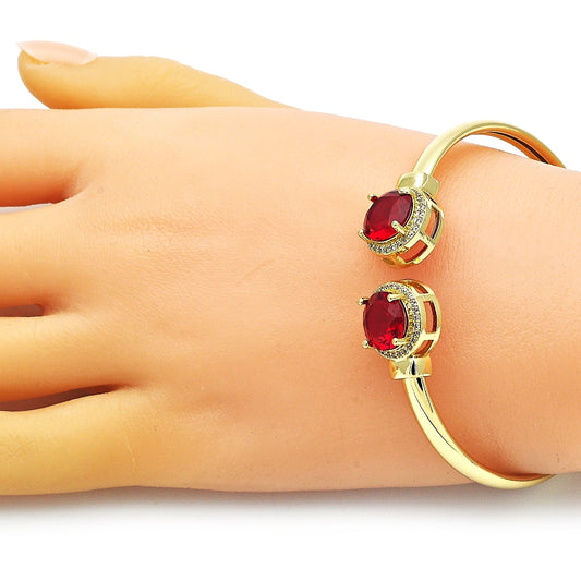 Oro Laminado Individual Bangle, Gold Filled Style with Garnet Cubic Zirconia and White Micro Pave, Polished, Golden Finish