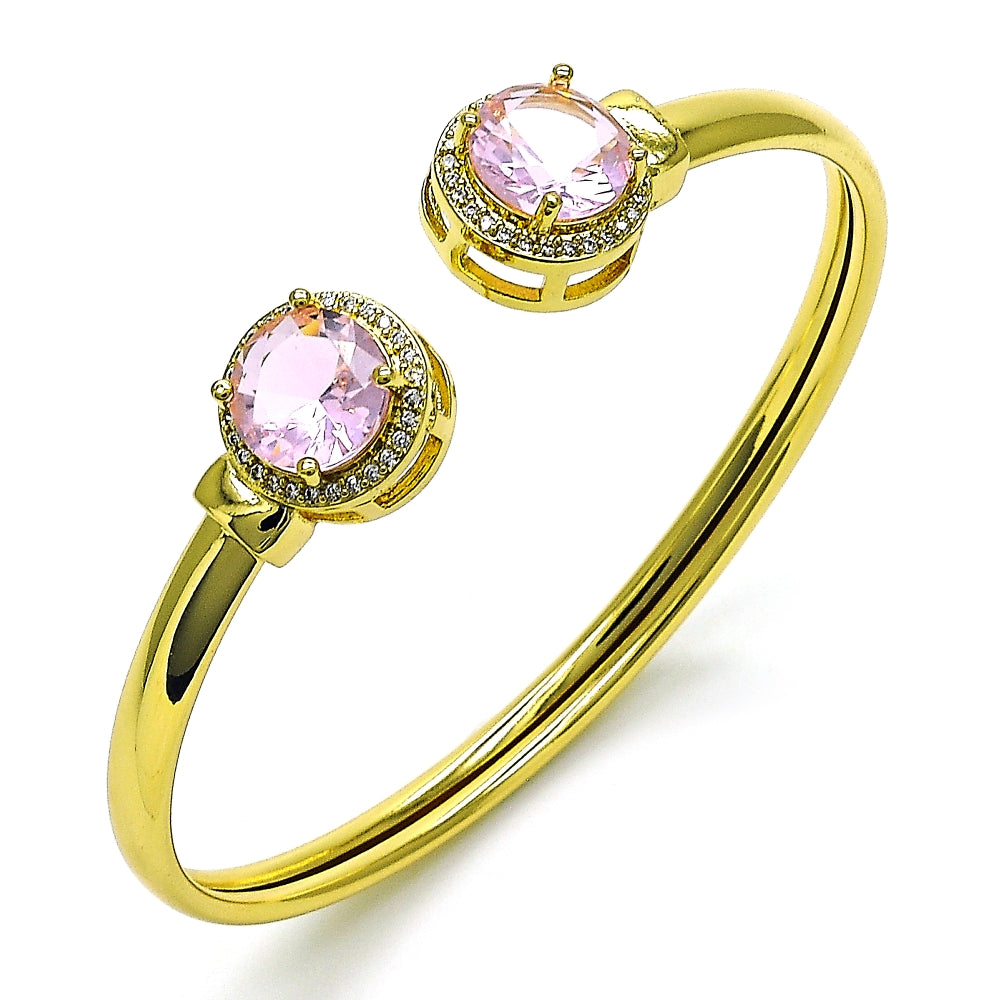 Oro Laminado Individual Bangle, Gold Filled Style with Pink Cubic Zirconia and White Micro Pave, Polished, Golden Finish