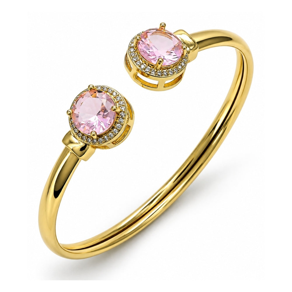 Oro Laminado Individual Bangle, Gold Filled Style with Pink Cubic Zirconia and White Micro Pave, Polished, Golden Finish