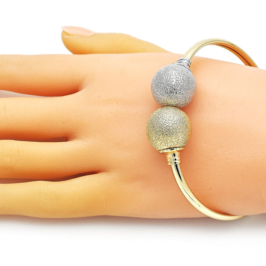 Oro Laminado Individual Bangle, Gold Filled Style Ball Design, Matte Finish, Two Tone
