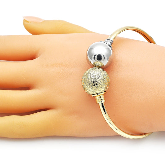 Oro Laminado Individual Bangle, Gold Filled Style Ball Design, Matte Finish, Two Tone