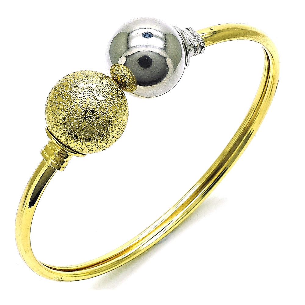 Oro Laminado Individual Bangle, Gold Filled Style Ball Design, Matte Finish, Two Tone