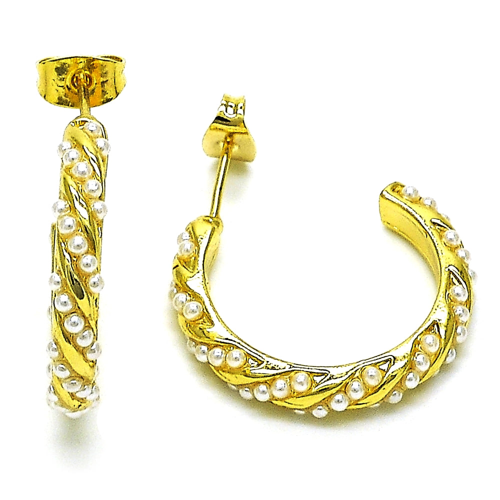 Oro Laminado Stud Earring, Gold Filled Style Twist Design, with Ivory Pearl, Polished, Golden Finish