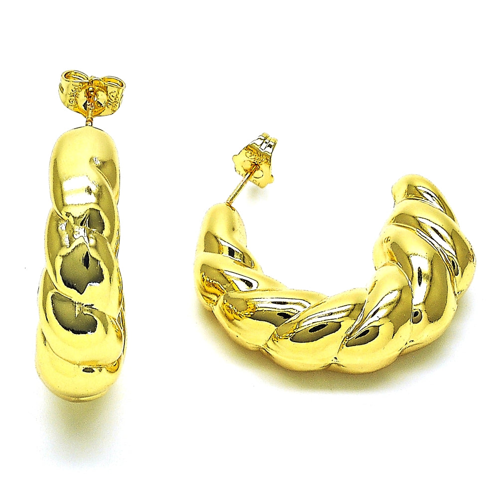 Oro Laminado Stud Earring, Gold Filled Style Twist and Hollow Design, Polished, Golden Finish
