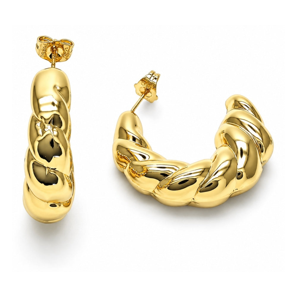 Oro Laminado Stud Earring, Gold Filled Style Twist and Hollow Design, Polished, Golden Finish
