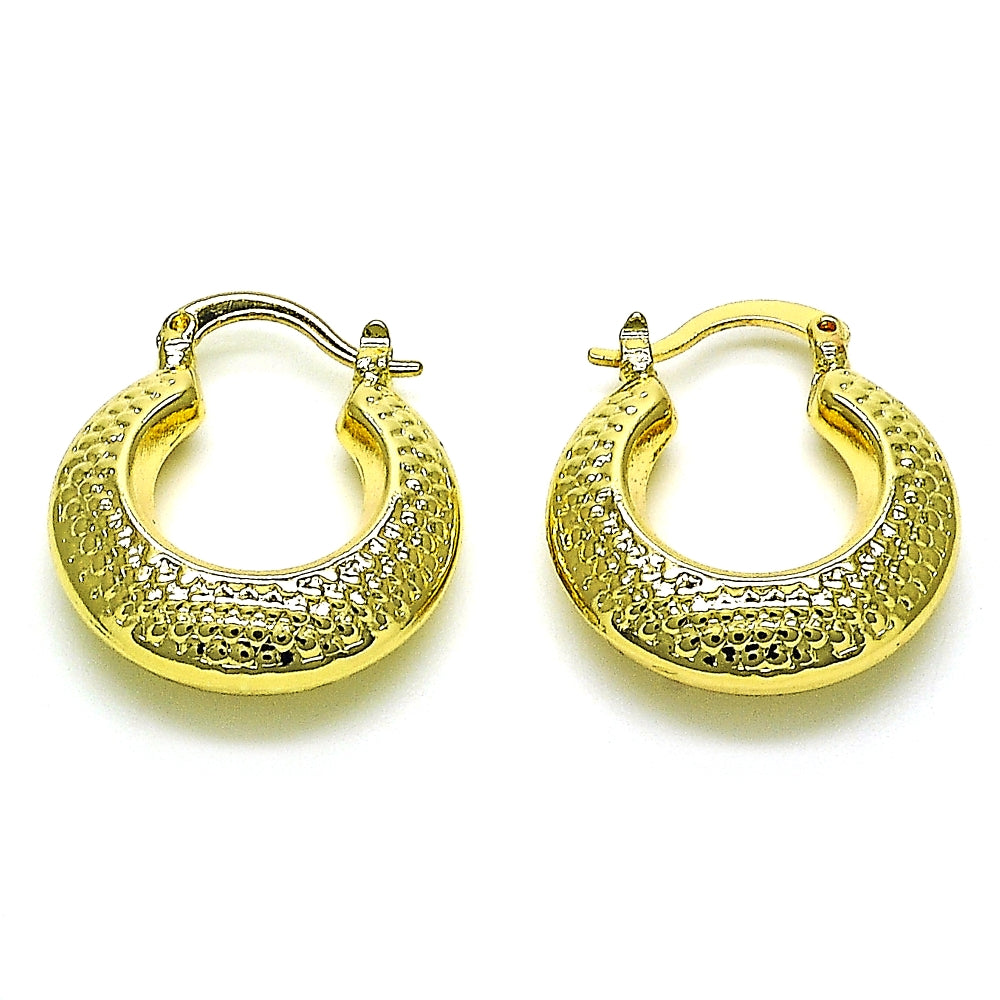 Oro Laminado Small Hoop, Gold Filled Style Hollow Design, Diamond Cutting Finish, Golden Finish