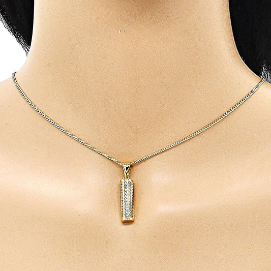 Oro Laminado Earring and Pendant Adult Set, Gold Filled Style with White Micro Pave, Polished, Golden Finish