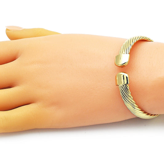 Oro Laminado Individual Bangle, Gold Filled Style Twist Design, Diamond Cutting Finish, Golden Finish