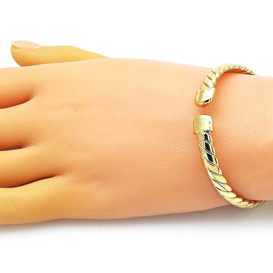Oro Laminado Individual Bangle, Gold Filled Style Twist Design, Diamond Cutting Finish, Golden Finish