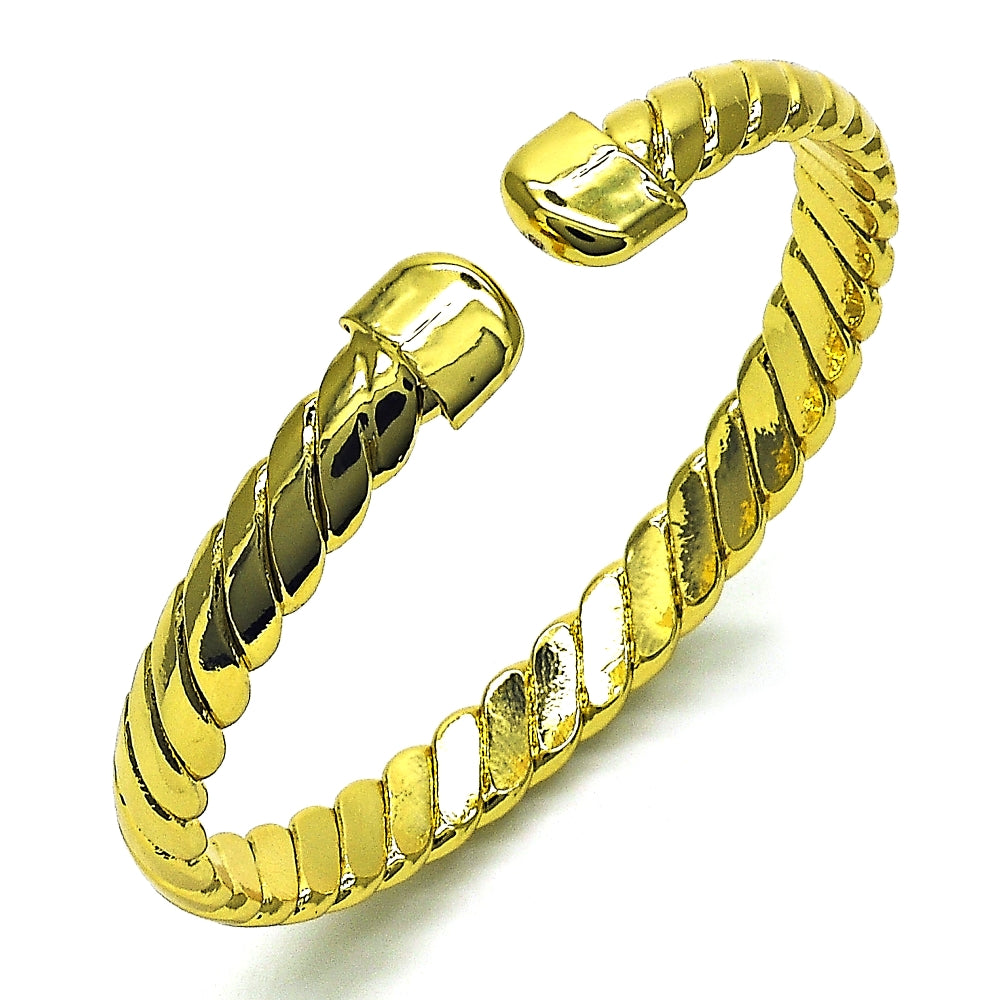 Oro Laminado Individual Bangle, Gold Filled Style Twist Design, Diamond Cutting Finish, Golden Finish