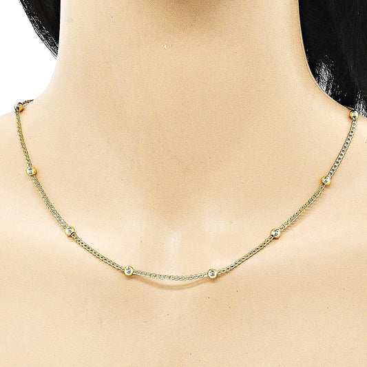 Oro Laminado Fancy Necklace, Gold Filled Style Ball and Curb Design, Polished, Golden Finish