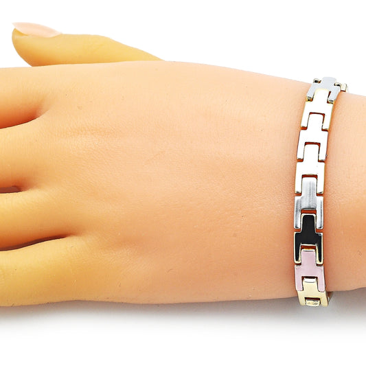 Oro Laminado Solid Bracelet, Gold Filled Style Polished, Tricolor
