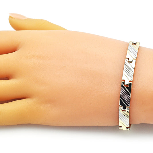 Oro Laminado Solid Bracelet, Gold Filled Style Polished, Tricolor