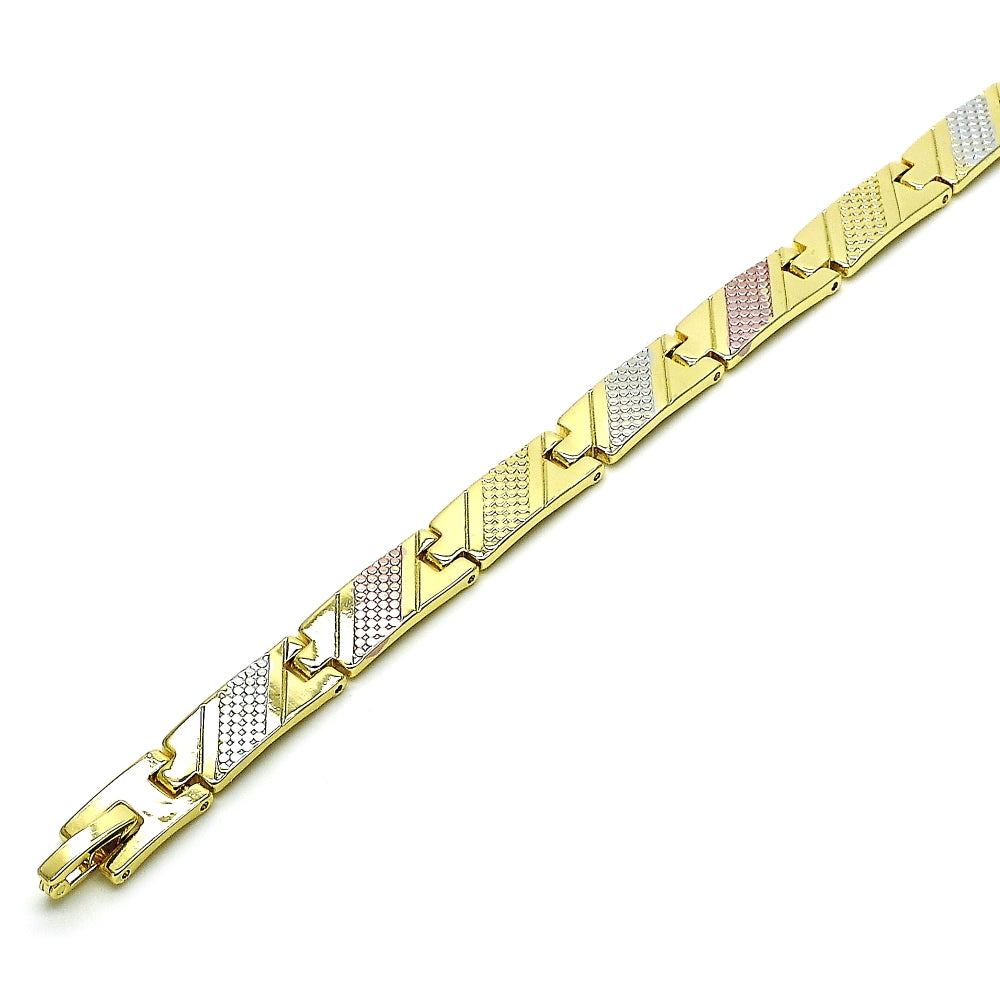 Oro Laminado Solid Bracelet, Gold Filled Style Polished, Tricolor