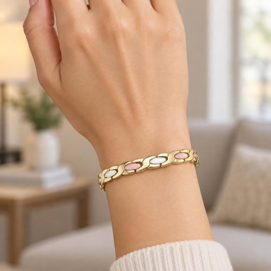Oro Laminado Solid Bracelet, Gold Filled Style Polished, Tricolor