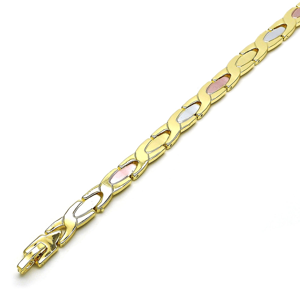 Oro Laminado Solid Bracelet, Gold Filled Style Polished, Tricolor