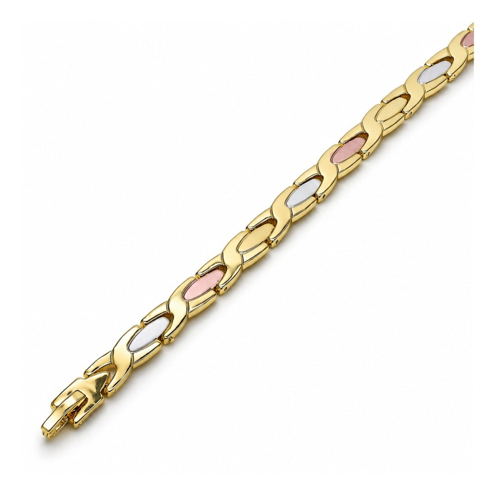 Oro Laminado Solid Bracelet, Gold Filled Style Polished, Tricolor