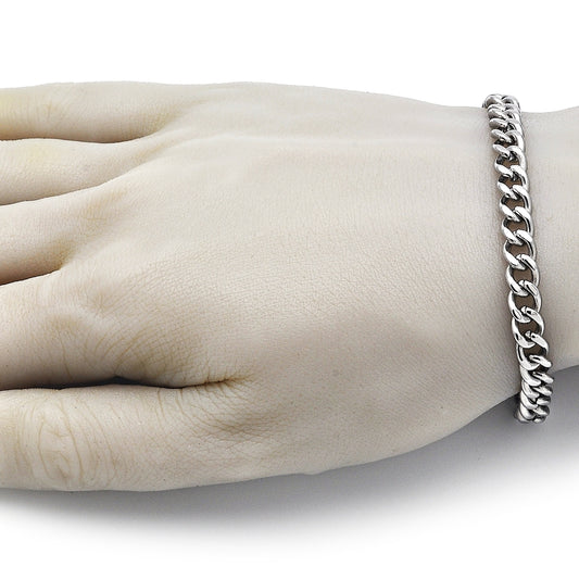 Stainless Steel Basic Bracelet, Miami Cuban Design, Polished, Raw