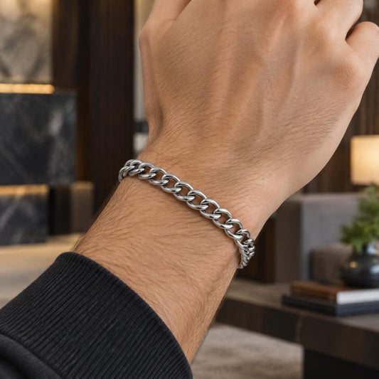 Stainless Steel Basic Bracelet, Miami Cuban Design, Polished, Raw