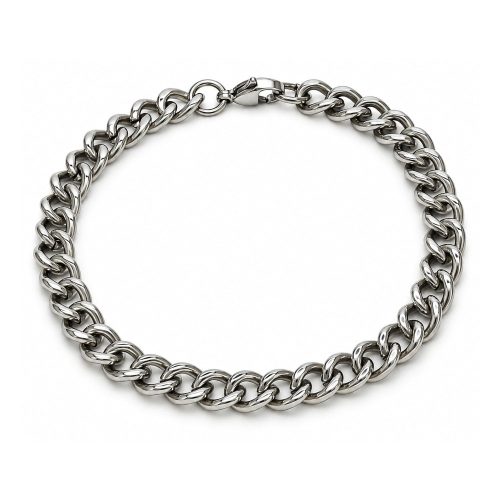 Stainless Steel Basic Bracelet, Miami Cuban Design, Polished, Raw