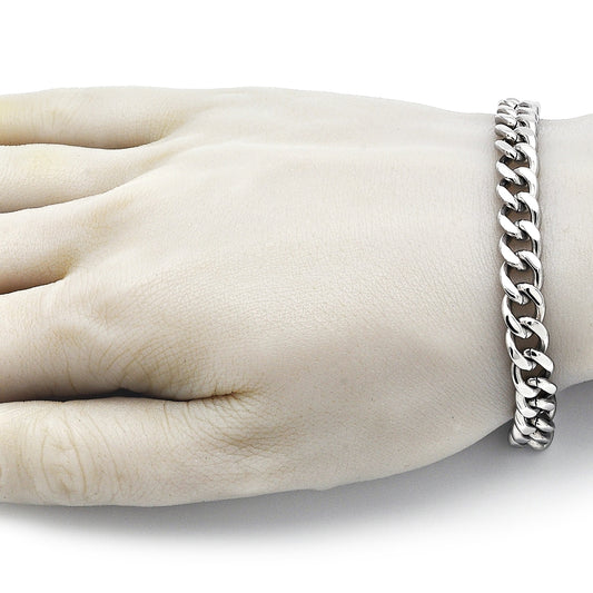 Stainless Steel Basic Bracelet, Miami Cuban Design, Polished, Raw