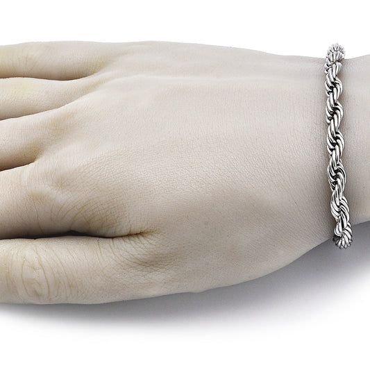 Stainless Steel Basic Bracelet, Rope Design, Polished, Raw