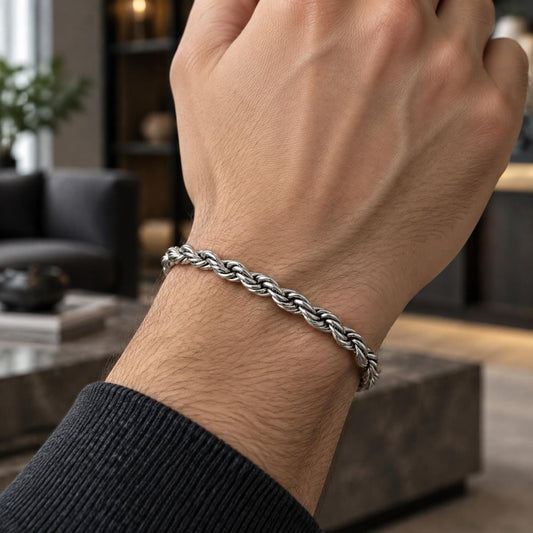 Stainless Steel Basic Bracelet, Rope Design, Polished, Raw