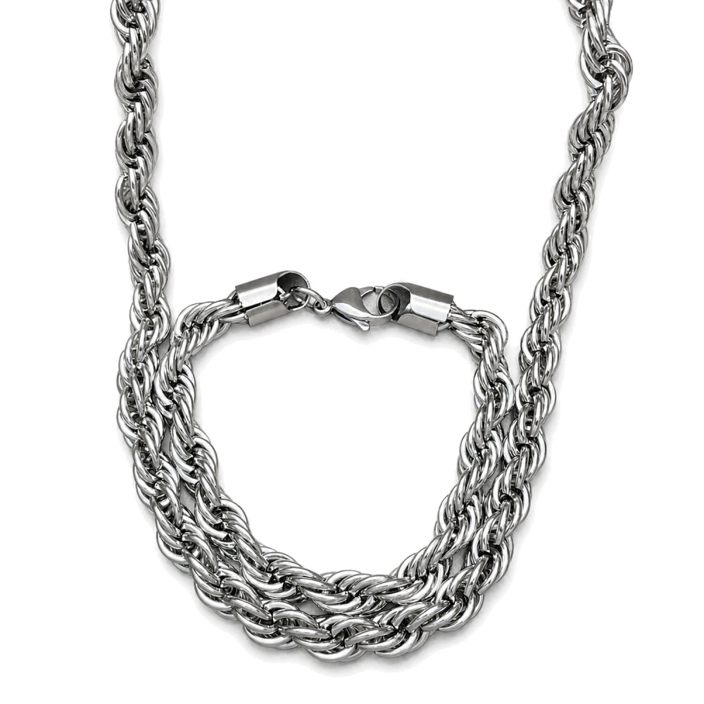 Stainless Steel Necklace and Bracelet, Rope Design, Polished, Raw